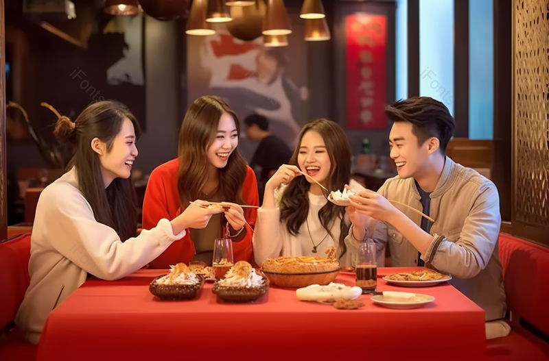 青年人吃饭聚会新年在餐厅庆祝,高清,摄影图,摄影图片,图片大全,摄影图免费下载